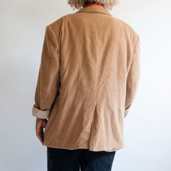 90s Mens Beige Camel Hair Blazer 46 XL Extra large / tan camel hair blazer / woo